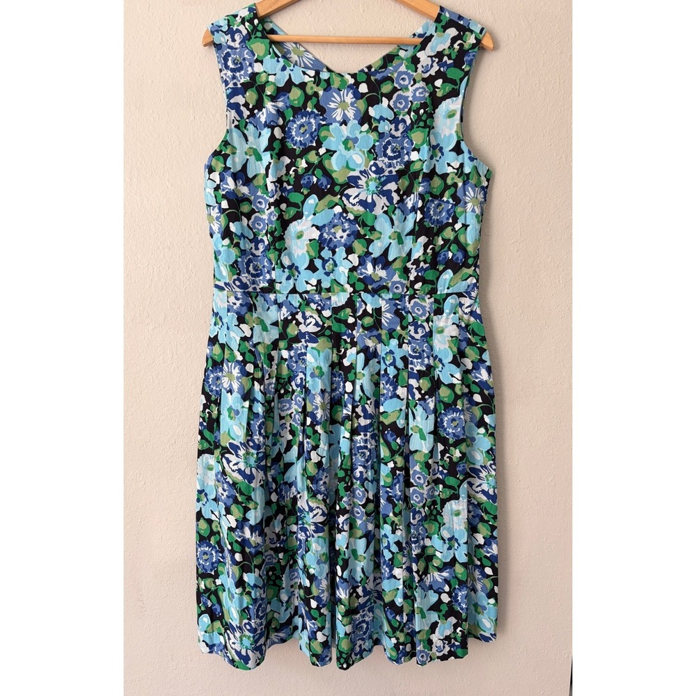 Chadwicks Womens Floral Pleated Fit & Flare Pocket Dress 16 Blue Green Summer - Picture 3 of 9